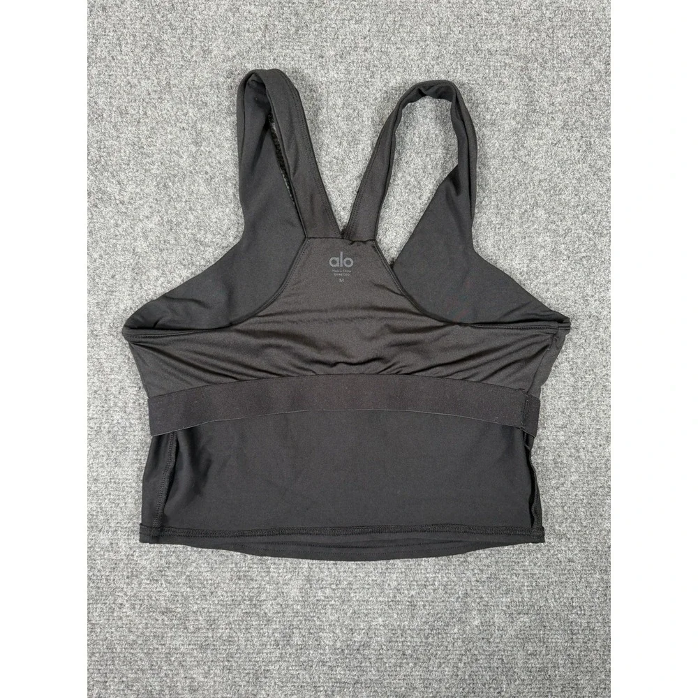 ALO Yoga Airbrush Real Bra Tank Womens Size Medium Black Racerback Cropped